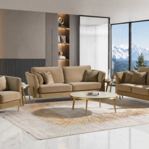 Modern Luxury Beige Sofa Set with Scenic View
