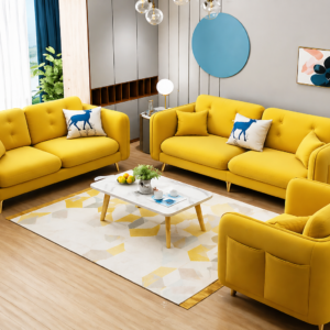Elegant Yellow Velvet Sofa Set with Modern Accents