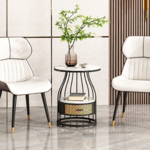 Modern White Upholstered Chairs with Stylish Round Side Table