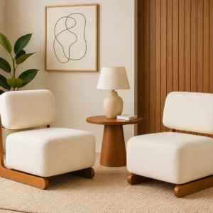 Scandinavian-Inspired Minimalist Lounge Chairs with Wooden Accents