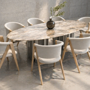Sleek Marble Dining Table with Modern Upholstered Chairs