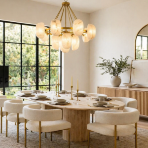 Elegant Modern Dining Room with Sculptural Chandelier