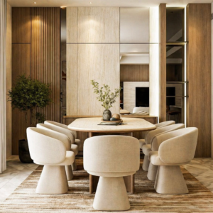 Sleek Modern Dining Room with Elegant Wood Detailing